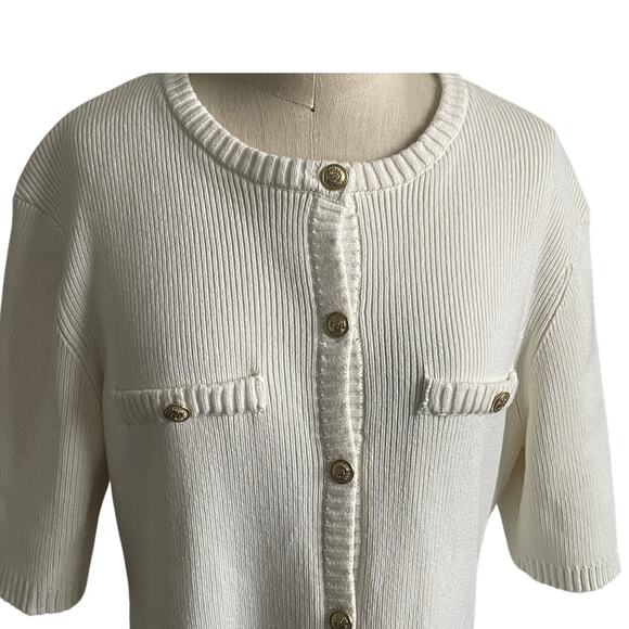 H&M Viral Old Money Rib Knit Fitted Button Mini Dress Off White Cotton - Picture 5 of 9